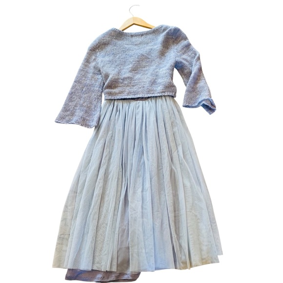 Anthropologie Maeve Arabesque Blue Tulle Layered Mohair Sweater Midi Dress XSP - Picture 5 of 10